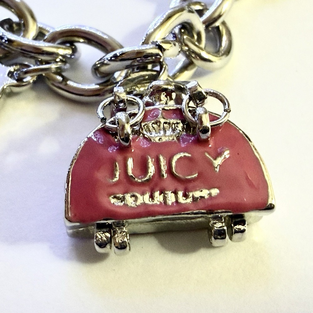 Rare! Limited Edition Juicy Couture Silver Charm Bracelet Purse Crystal 2008 Y2K - Picture 7 of 13